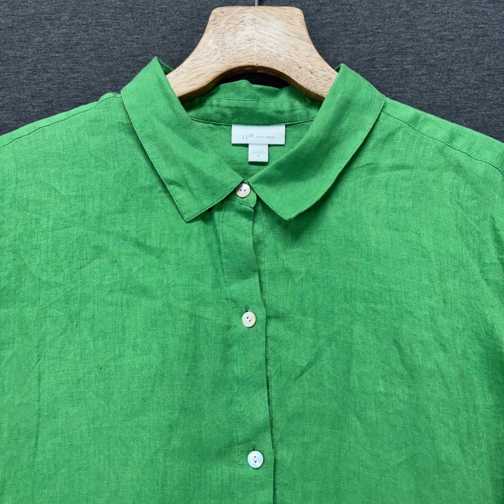 J Jill Shirt Womens 3X Linen Button Up  Relaxed Roll Tab Sleeve Green Coastal - Picture 2 of 11